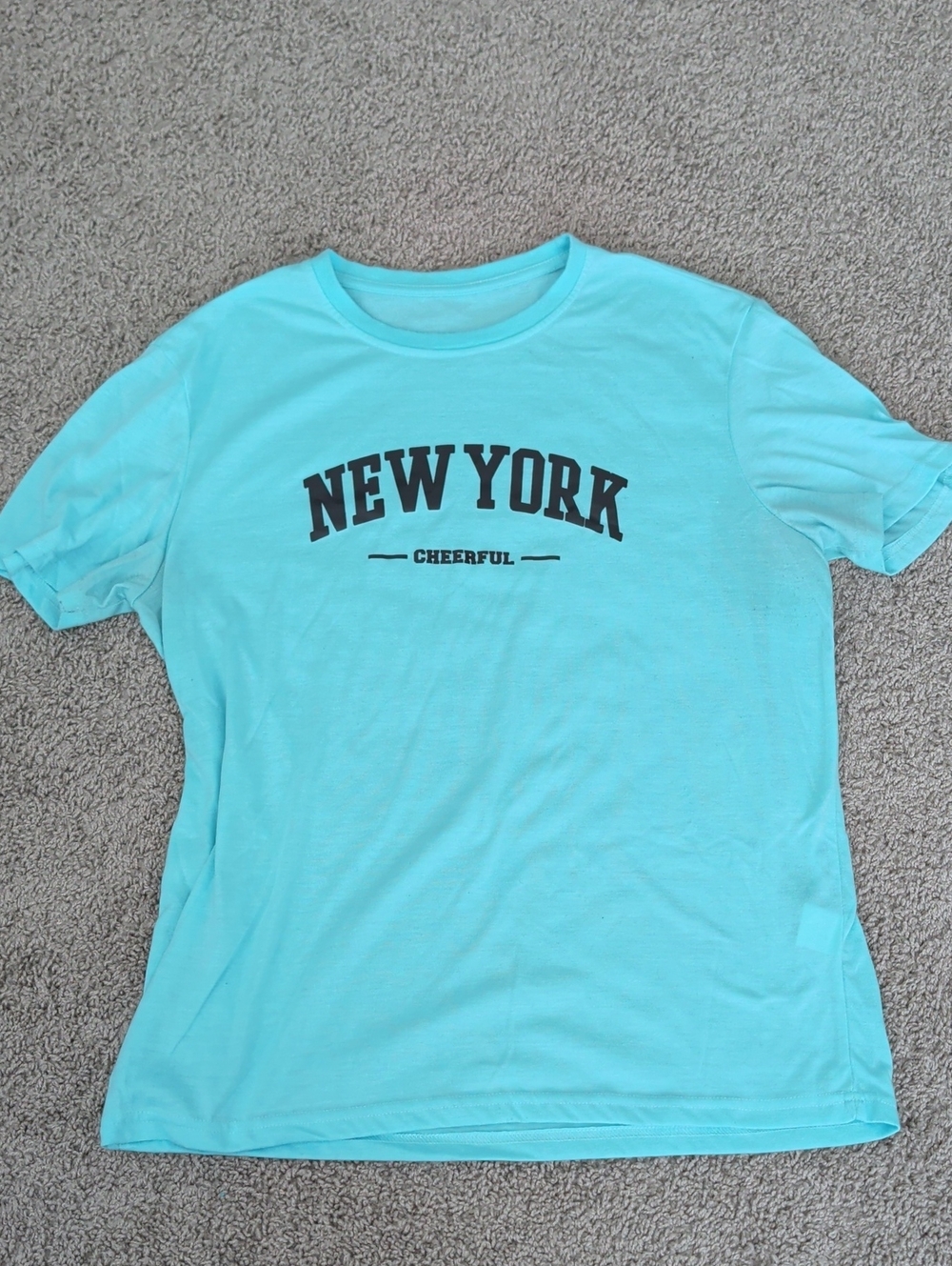 SHEIN Men's Light Blue 'New York Cheerful' Crewneck Tee Size L